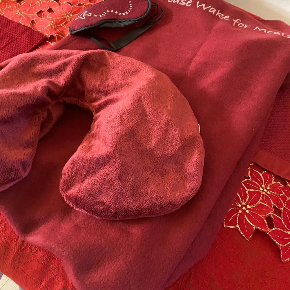 Red Travel Pillow and Eye Mask Set